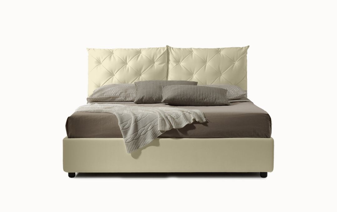 Letto Corona - Ecopelle, Beige, Matrimoniale Letto Corona - Ecopelle, Beige, Matrimoniale